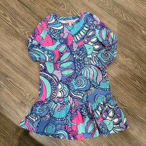 Lilly Pulitzer Girls Kim Ruffle Dress Sea Jewels Print Size L Cotton